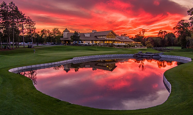 craguns legacy courses clubhouse at sunset